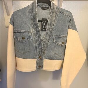 Women's CROPPED Denim and Cream Jacket One Size